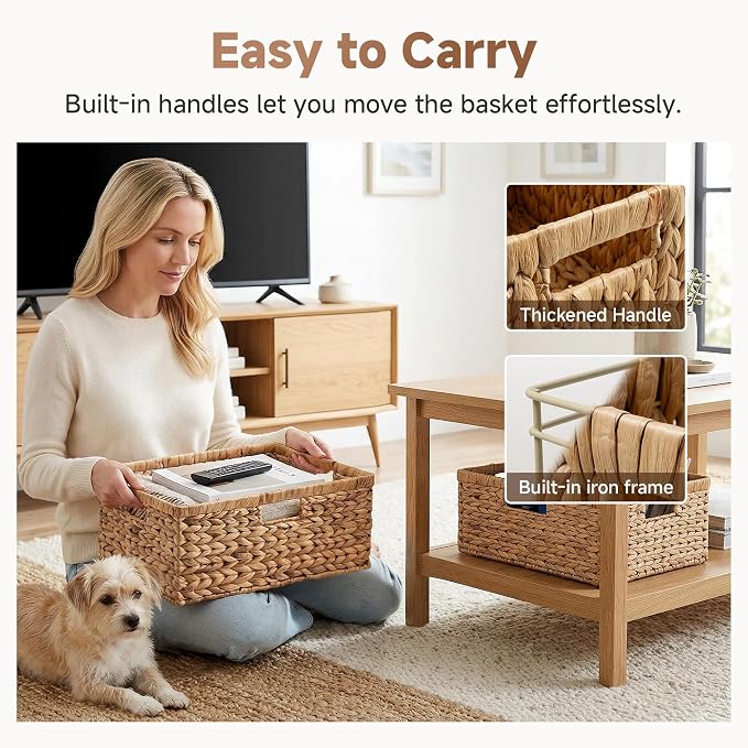 StorageWorks Wicker Baskets for Storage,Wicker Storage Baskets,1-Pack | Water Hyacinth Wicker Storage Baskets for Shelves,Large Wicker Baskets for Organizing,Woven Basket for Storage,Large Basket