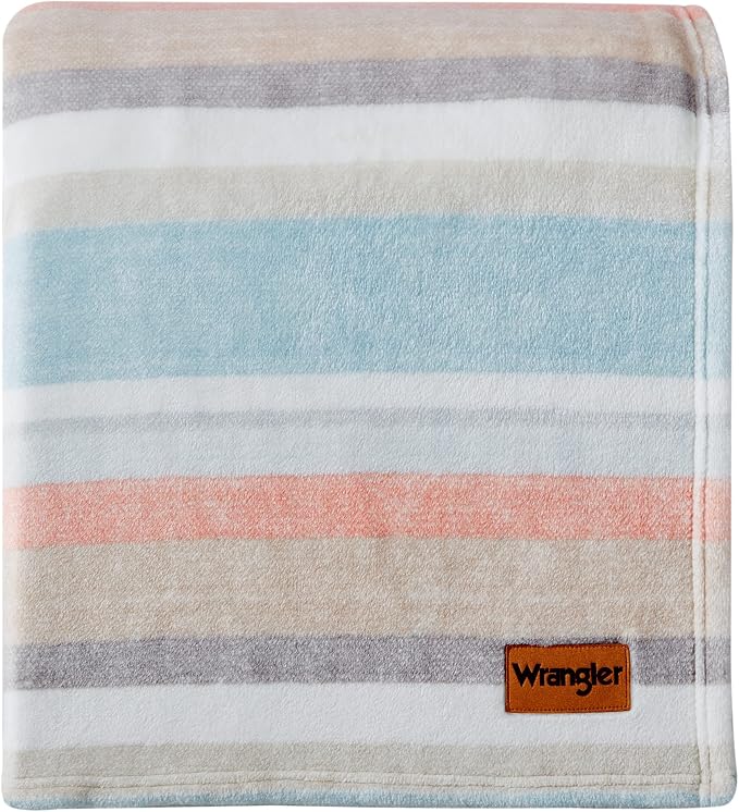 Wrangler - King Size Blanket, Super Soft & Reversible Plush Fleece Bedding, Throw Blanket for Couch or Bed (Glen Canyon Stripe Blue)