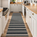 Lahome Striped Easy Jute Kitchen Runner Rug, 2x8 Washable Outdoor Rugs | Black Non Slip Indoor Entryway Runners, Modern Farmhouse Neutral Non Shedding Carpet for Hallway Porch Foyer Laundry Room