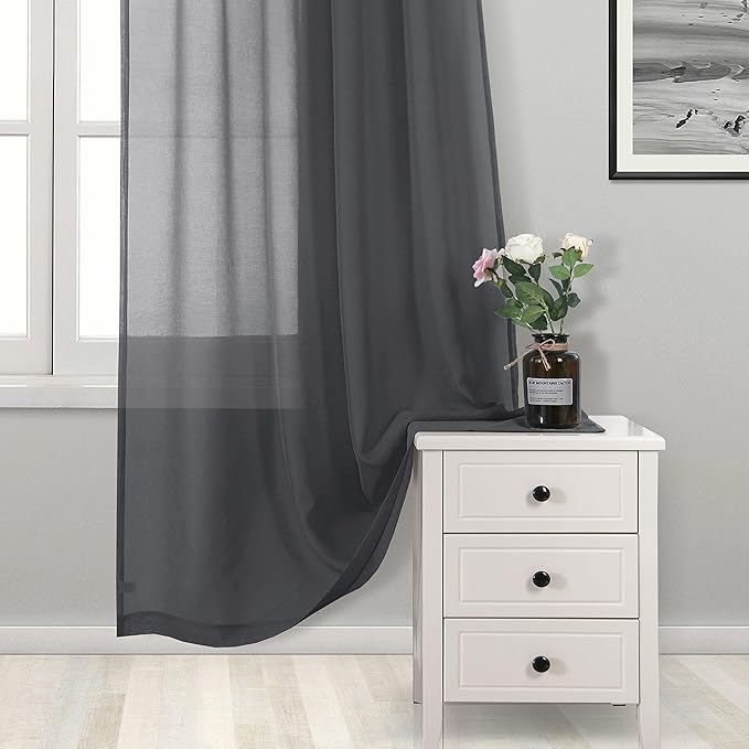 DWCN Dark Grey Sheer Curtains for Kitchen Windows - Image 3