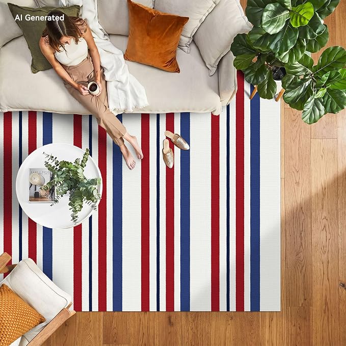 IOHOUZE 4'x6' Red White Blue Front Door Rug, USA 250th Anniversary Patriotic Doormat, Washable Front Porch Welcome Mat for Memorial Day, 4th of July, and Independence Day Entrance Outdoors Decor