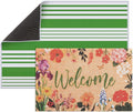 2 Pcs Floral Welcome Doormat Set, Front Door Mat with Non Slip Rubber Backing, Spring Outdoor Entryway Porch Mat Decor Farmhouse Floral Welcome Mat Set for Seasonal Home Indoor Decor