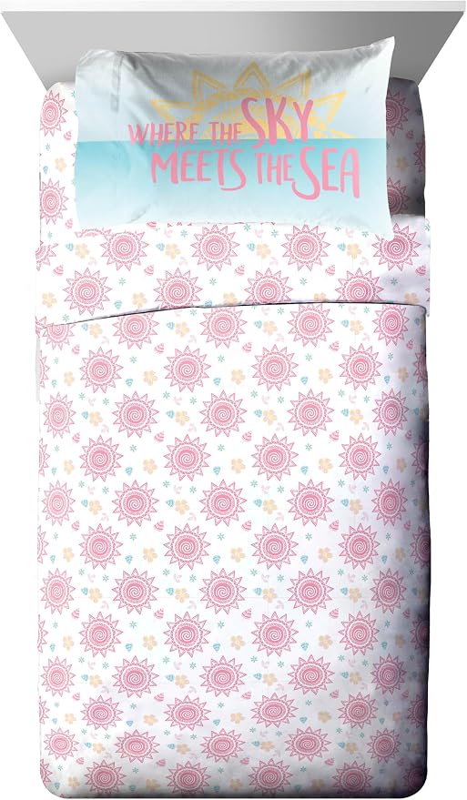 Disney Moana Twin Comforter Set 5 Piece Kids Bedding for Girls, Multi | Bed in a Bag, Comforter Sheets Sham Pillowcase, Official Brand, Soft Microfiber, Machine Washable, Easy Care, Girls Gift