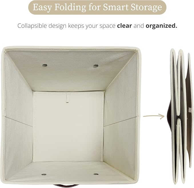 DECOMOMO Storage Bins, Cube Storage Bin with Labels | 10.5" x 11" Fabric Storage Cubes for Shelves (2pcs, Beige)