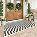 KOZYFLY 4x6 Beige and Black Striped Rug Front Door Rug Cotton Woven Washable Indoor Outdoor Rugs Entrance Layered Doormat for Front Porch Kitchen Patio Farmhouse Carpet