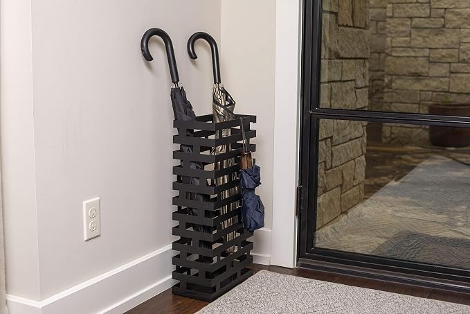 BIRDROCK HOME Decorative Umbrella Stand with Removable Water Tray - Large Freestanding Umbrella Rack and Cane Walking Stick Organizer - Metal Umbrella Holder for Entryway & Indoor Use - Black, Striped | Decorative Large Freestanding Rack and Cane Walki...