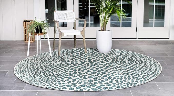 Unique Loom Outdoor Collection Area Rug - Cape Town (6' 7" Round, Teal/ Ivory)