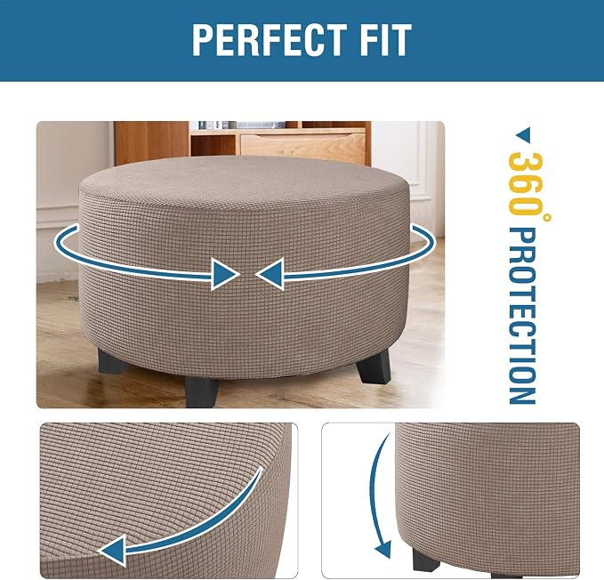 H.VERSAILTEX Ottoman Cover Stretch Ottoman Slipcover Round Ottoman Storage Cover Folding Stool Covers Furniture Protector Cover for Footrest Ottoman Fit Dia 20" - 23", Taupe