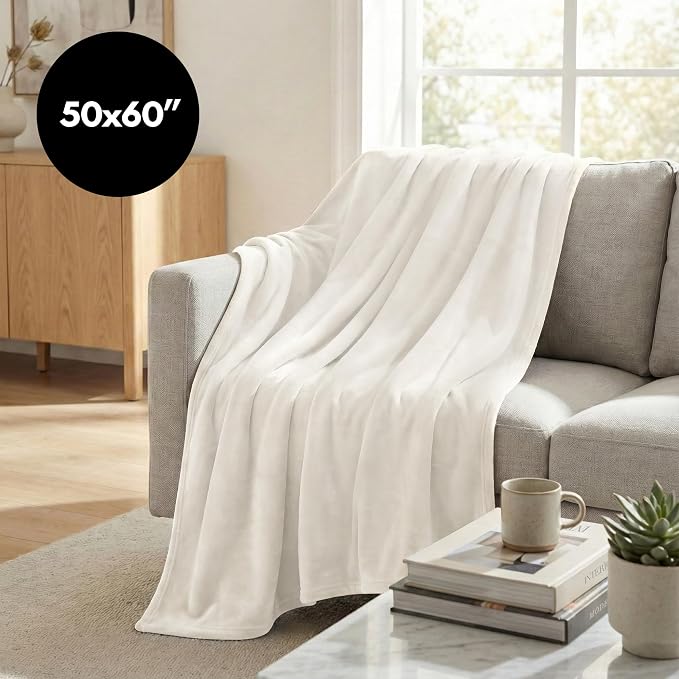 Americanflat 50x60 Fleece Throw Blanket - Soft and Breathable Throw Blanket for Couch, Bed, Chair - Fleece Blankets Perfect for Home, Bedroom, or Outdoor Use - White