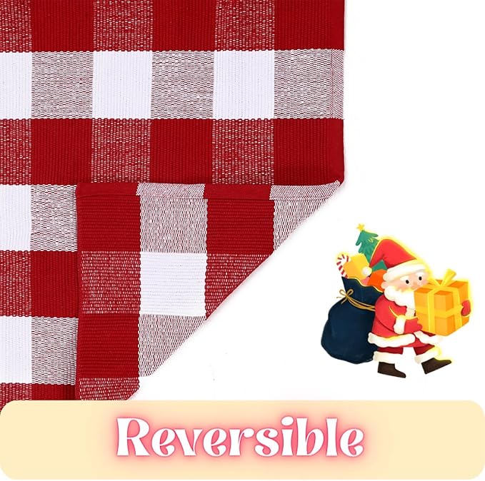 Ckorzen Red and White Plaid Rug, 8' x 10' Christmas Front Porch Outdoor Rug, Handwoven Cotton Washable Rug for Layered Door Mats, Holiday Entryway and Home Décor