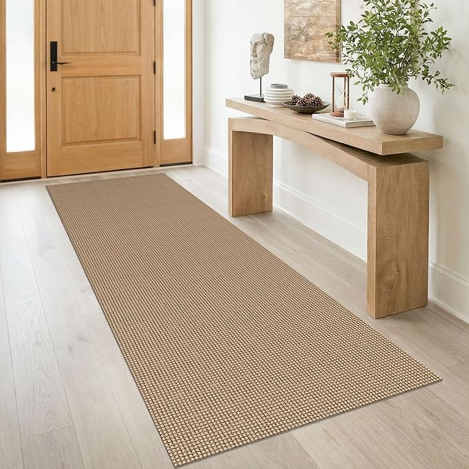 IOHOUZE Washable Runner Rug 3x8 Non Slip Rubber Backed Wide Hallway Runner Entryway Runner Indoor, Woven Kitchen Rugs Cotton Floor Carpet for Hall Entrance Bedroom, Orange/Tan/Brown
