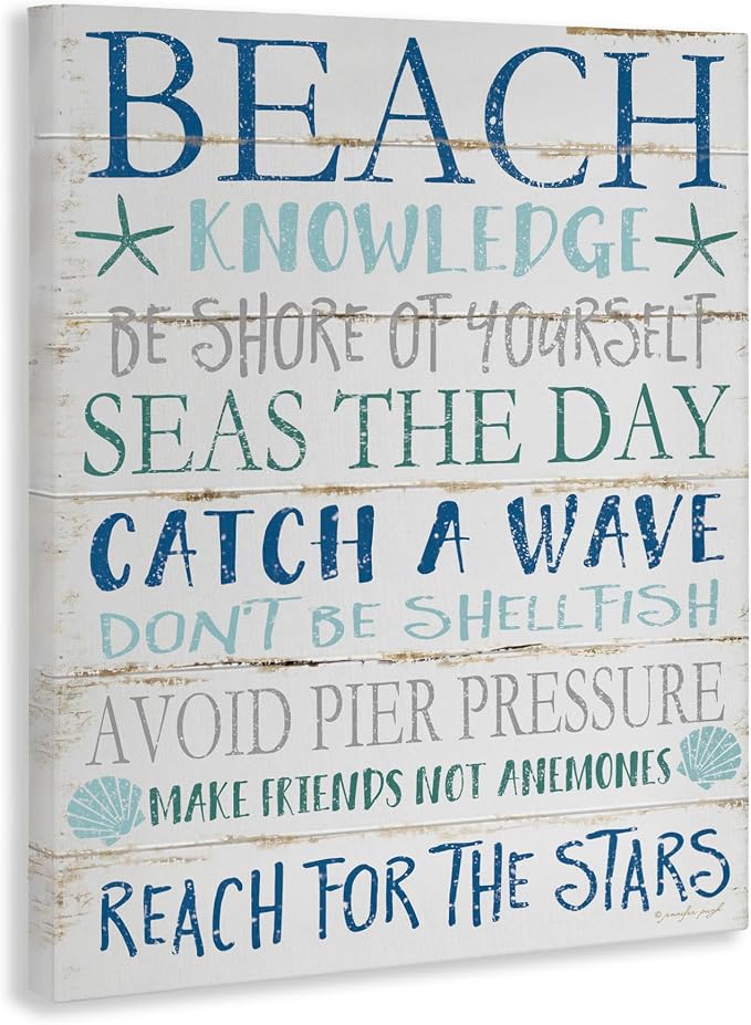Beach Knowledge Planked Sign, 30 x 40 Inch Canvas Wall Art