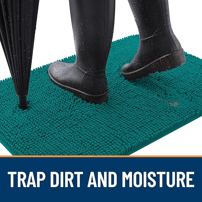 OLANLY Dog Door Mat for Muddy Paws 47x32, Absorbs Moisture and Dirt, Absorbent Non-Slip Washable Doormat, Quick Dry Chenille Mud Mat for Dogs, Entry Indoor Entryway Carpet for Inside Floor, Lake Blue