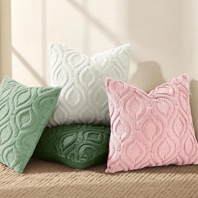 decorUhome Throw Pillow Covers 20x20 Inch Set of 2, Soft Plush Faux Wool Sage Green Solid Couch Pillow Covers, Accent Farmhouse Neutral Square Pillow Cases for Sofa Bed Living Room