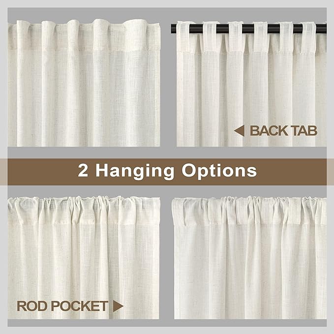 Cream Colored Curtains 144 Inches Long Sheer Linen Light Filtering Window - Image 5