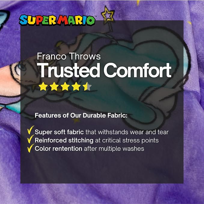 Super Mario Rosalina Gaming Kids Bedding Super Soft Plush Throw Blanket, 46 in x 60 in, (Officially Licensed Product)