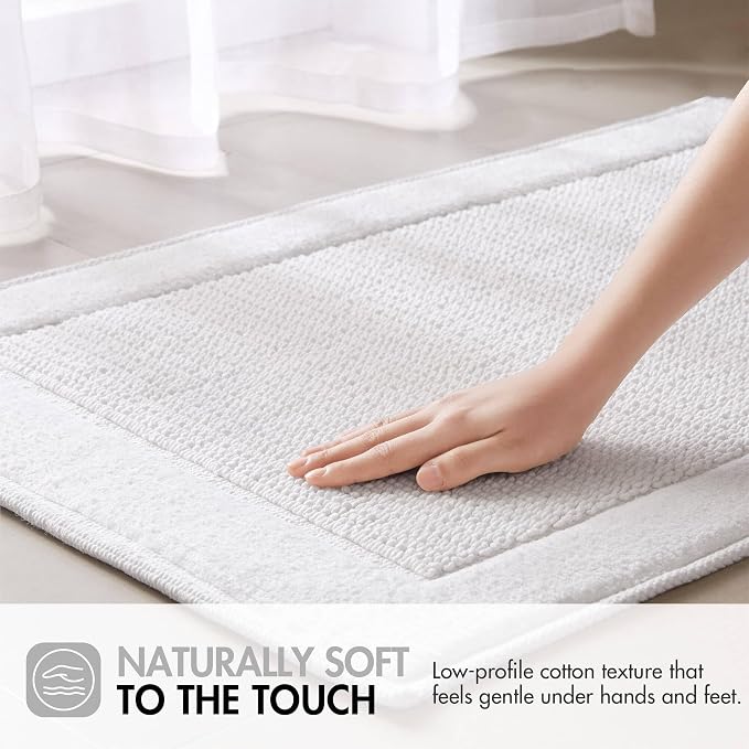 Madison Park Sanctuary 100% Cotton Non-Slip Bath Rug, 20x32 Inch, White | Low-Profile Woven Design, Ultra Soft Absorbent & Machine Washable, Ideal for Bathroom Bedroom and Entryway Decor