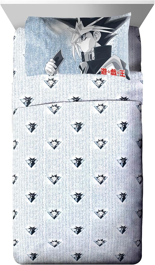Jay Franco Yu-Gi-Oh Twin Comforter Set 5 Piece Soft Anime Bedding, Blue | Bed in a Bag, Comforter Sheets Sham Pillowcase, Official Product, Soft Microfiber, Machine Washable, Easy Care, Kids Gift