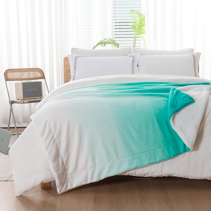 Elegant Comfort Throw Blanket, Reversible Sherpa Flannel, Ultra-Soft, Fuzzy, Cozy and Plush- All Season Lightweight Decorative Throw, 50 x 60 inches, Ombre Design Sherpa Throw, Tiffanny