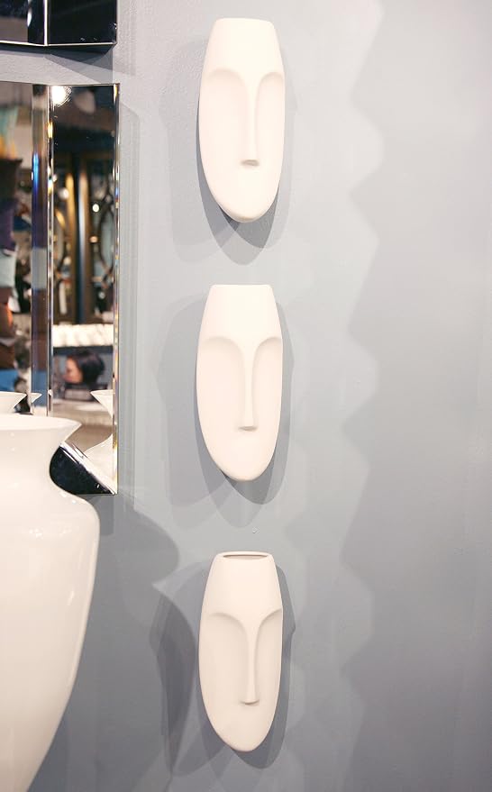 Howard Elliott Collection Oval Wall Hanging Face Sculpture, Contemporary Ceramic Accent for Entryway, Living Room, Hallway or Bedroom Decor, Matte White