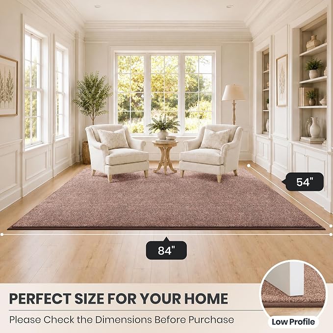 PURRUGS Easy Care Area Rug 4.5ft x 7ft, Non-Slip Washable Entryway Rug, Dog Door Mat, Stain Resistant Accent Rug for Hallway, Living Room, Bedroom and Mudroom, Brown-Light Cream