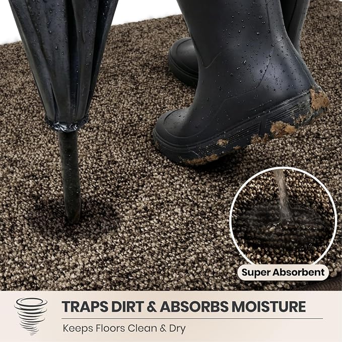 PURRUGS Dirt Trapping Door Mat 24" x 35.5", Non-Slip Machine Washable Entry Rug, Entrance Mat, Indoor Front Door Mat, Super Absorbent Entryway Rug for Muddy Shoes & Paws, Heathered Brown