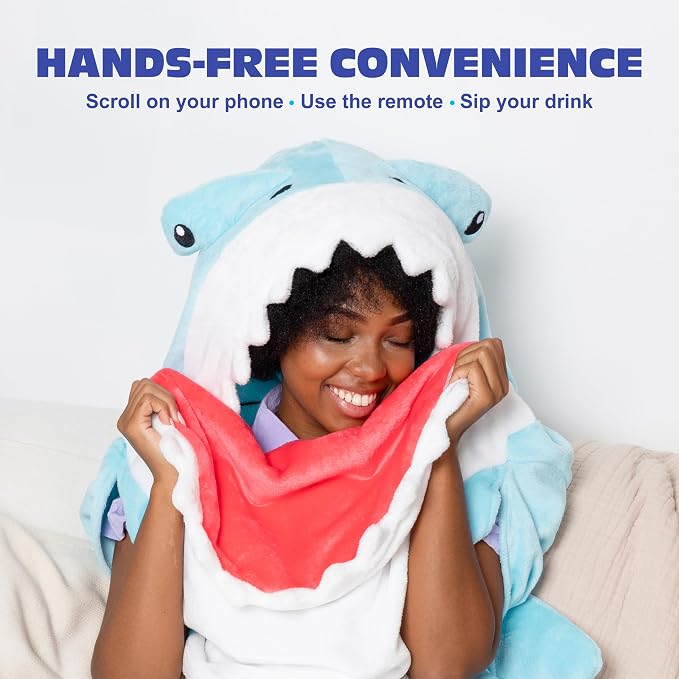 Cozy Concepts Co. Hammerhead Shark Blanket by Relatable, Wearable Blanket with Sleeves for Hands Free Convenience, Fun and Unique Idea for Room Decor or Gifts, Comfortable Oversized 65" Throw Blanket