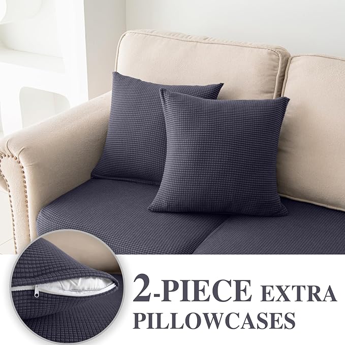 Couch Cushion Covers for Sectional Sofa L Shape Washable Separate Seat Chaise Couch Cover Stretch Sofa Slipcovers with 2 Pcs Pillowcases(3 Seater + 1 Chaise, Dark Grey)