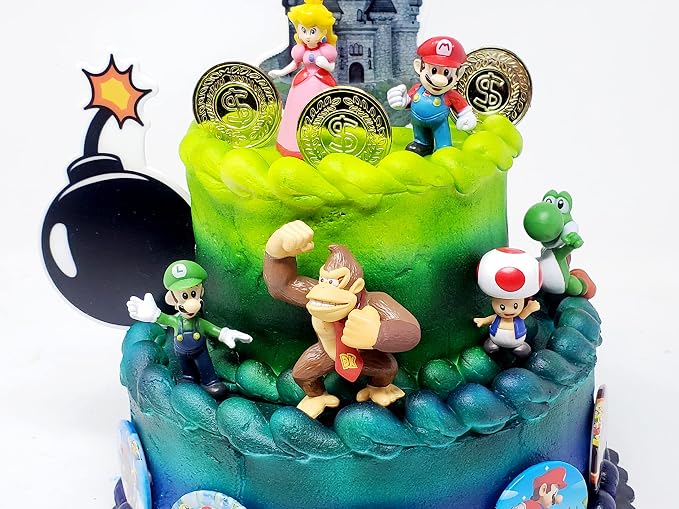 Mario Brothers Birthday Cake Topper Set Featuring Mario and Friends