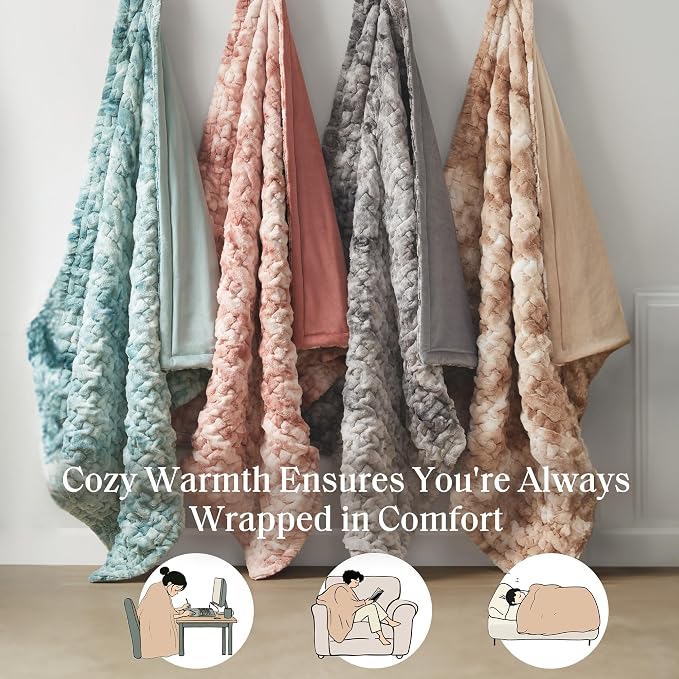 Madison Park Ruched Fur Throw Faux Fur Blanket, 50" x 60", Tan Tie Dye | Luxury, Premium, Soft Cozy Brushed Long Pile, All Season Plush Modern OEKO- TEX Certification Warm For Bed, Couch or Sofa