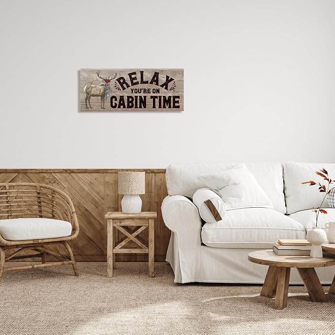 Stupell Industries 'Cabin Time Phrase with Deer', Canvas Art, 30 x 13 Inches, Easy to Hang and Sturdy, Made in USA, by Tara Reed