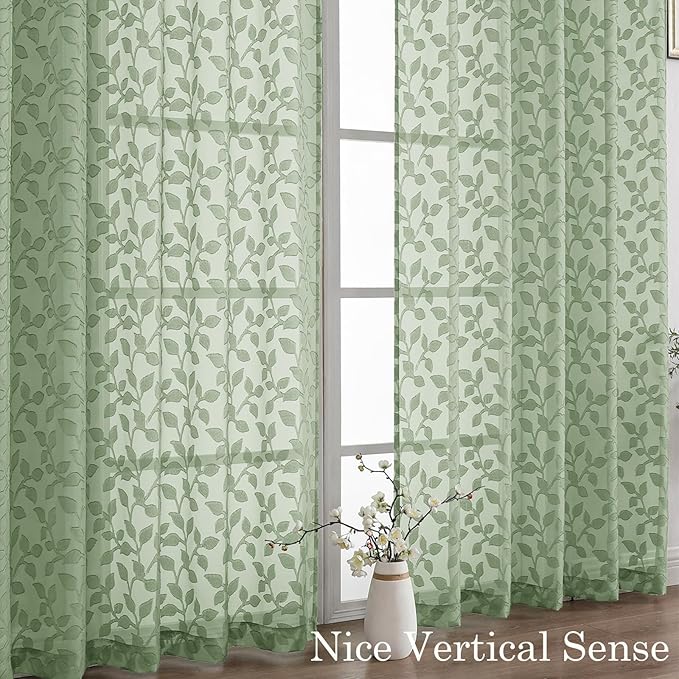 Chyhomenyc Extra Long Sage Green Sheer Curtains 120 Inch Length 2 Panels Set - Image 9