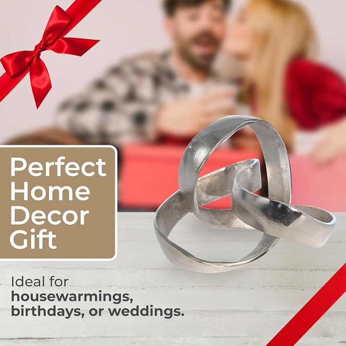 Metal Decorative Object – Minimalist Shelves & Coffee Table Decor – Aluminum Knot Sculpture Modern Home Decor for Office, Bedroom & Living Room – 8" x 7", Silver