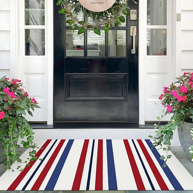 IOHOUZE 2.3'x3.6' Red White Blue Front Door Rug, USA 250th Anniversary Patriotic Doormat, Washable Front Porch Welcome Mat for Memorial Day, 4th of July, and Independence Day Entrance Outdoors Decor