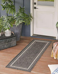 Unique Loom Outdoor Border Collection Area Rug - Soft Border (2' 7" x 10' Runner, Black/ Ivory)