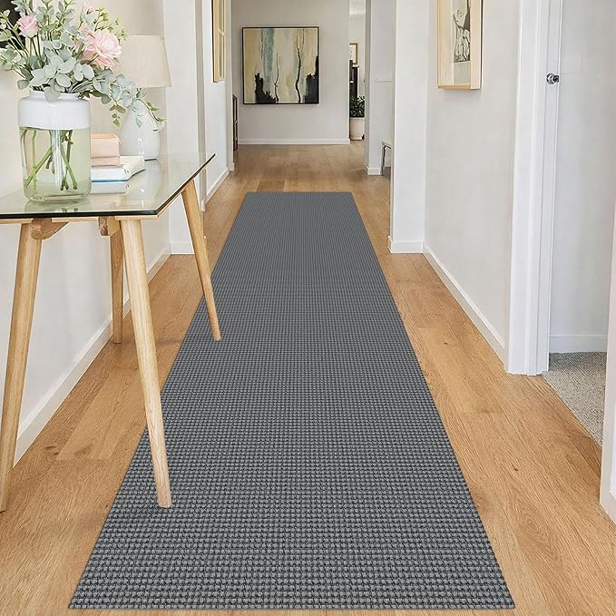 IOHOUZE Washable Runner Rug 2.6x10 Non Slip Rubber Backed Long Hallway Runner Entryway Runner Indoor, Kitchen Rugs Woven Cotton Floor Carpet for Hall Entrance, Dark Grey