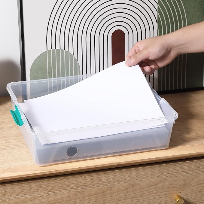novelinks 10 Quart Clear Plastic Storage Containers with Lids (4 Pack) | Storage Bins with Lids, Stackable Small Clear Bins, Craft Storage Box, Paper Storage, Under Bed Storage Bins, Pencil Box