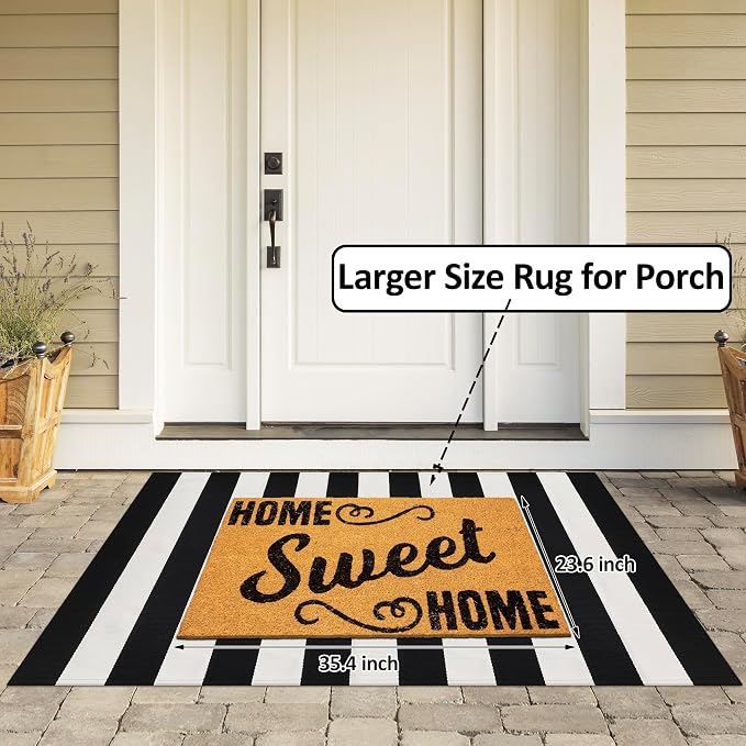 Black and White Striped Rug 3x5 Front Door Mat Cotton Woven Rug Front Porch Decor Washable Indoor Outdoor Rugs for Layered Door Mats Entryway Kitchen Bath Patio Farmhouse Carpet