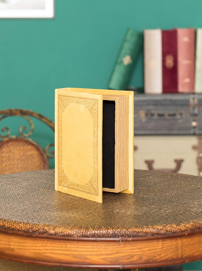 Decorative Vintage Book Shaped Trinket Storage Box - Yellow