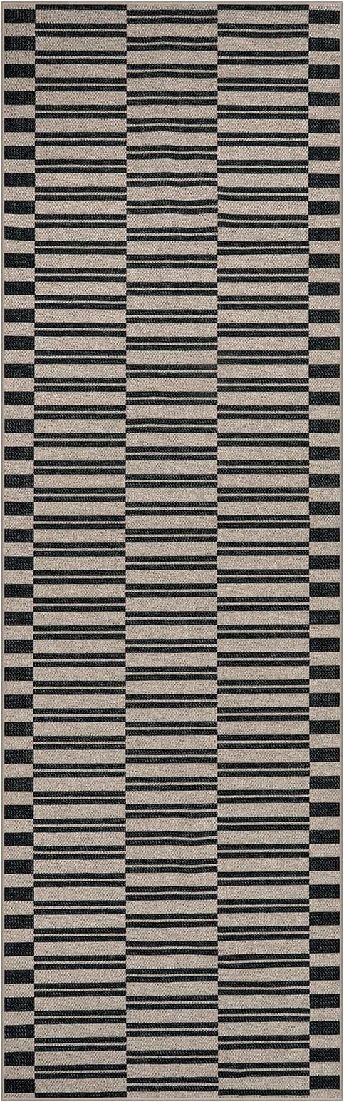 Lahome Striped Easy Jute Kitchen Runner Rug, 2x8 Washable Outdoor Rugs | Black Non Slip Indoor Entryway Runners, Modern Farmhouse Neutral Non Shedding Carpet for Hallway Porch Foyer Laundry Room