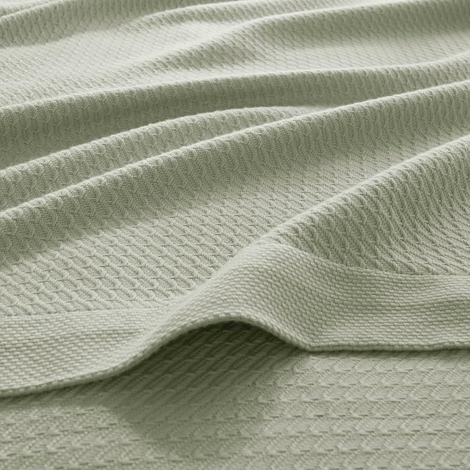 Madison Park 100% Egyptian Cotton Twin Bed Blanket for Summer Sage Green | Cozy Soft Breathable Durable, Waffle Weave Woven Casual, Lightweight Knit All Season Throw for Bed Couch or Sofa, OEKO TEX