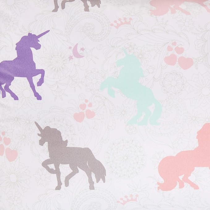 Amazon Basics 2-Piece Soft Easy-Wash Microfiber Kid's Comforter and Pillow Sham Set, Twin, Purple Unicorns, Animal Printed