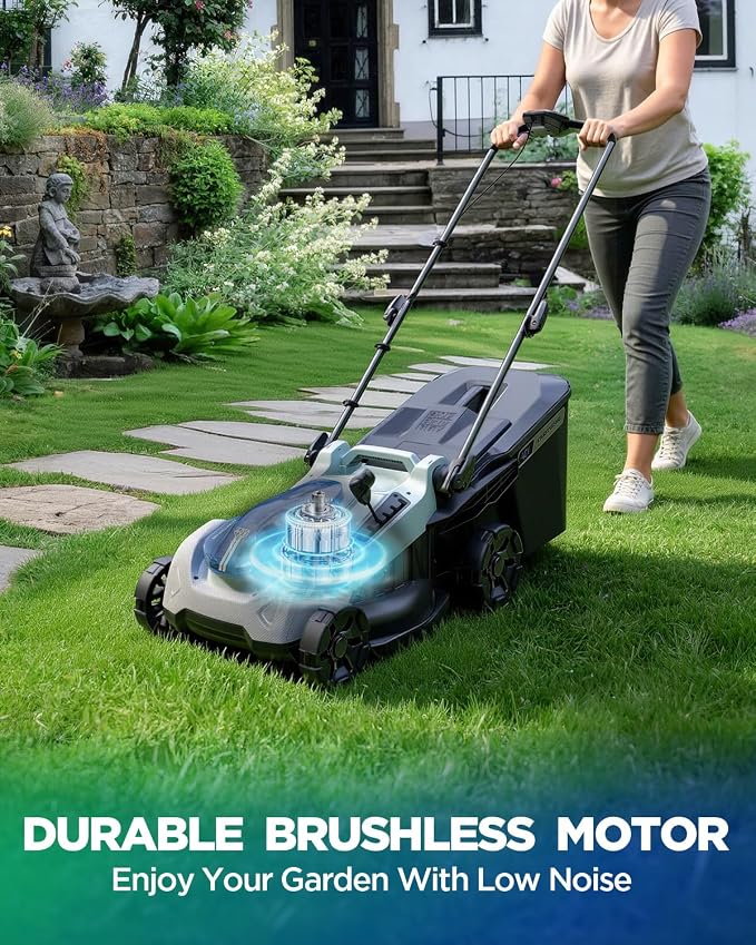18-Inch Electric Lawn Mower, 40V Brushless Cordless Push Mower with 4.0Ah Battery & Charger, 2-in-1 Mulching/Bagging, 6-Position Height for Small to Medium Yards