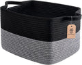 Goodpick Cotton Rope Basket with Handles, 13" x 10" x 9", Black & Gray | Decorative Storage Basket for Toys, Books & Daily Essentials Storage, Closet & Shelf Organization, Rectangle Design