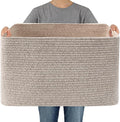 JMvicyroam 65L Large Woven Cotton Rope Blanket Basket, Oatmeal | Blanket Storage for Living Room or Bedroom Use, Freestanding with Reinforced Handles, Entire Basket is Machine Washable
