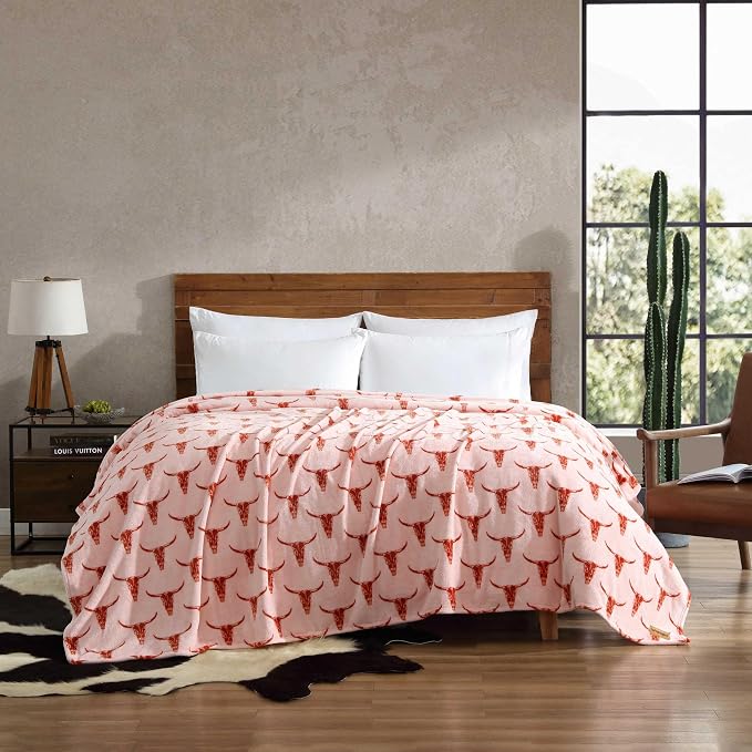 Wrangler - Blanket, Super Soft Plush Bedding, Yellowstone Inspired Throw Blanket for Couch or Bed (Steer Head Peach, 50" x 70")