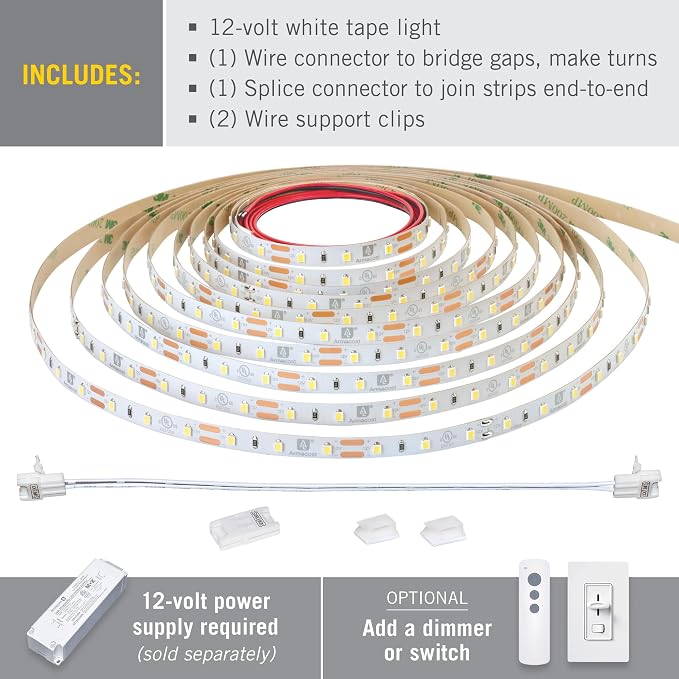 Armacost Lighting RibbonFlex Pro 12V White LED Strip Lights 60 LED/m, 3000K, 8.2 ft, 142210
