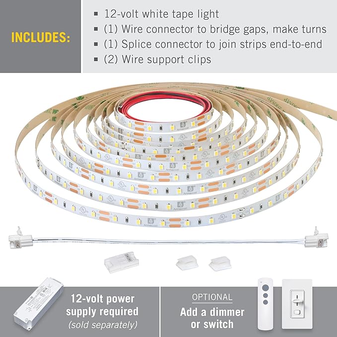 Armacost Lighting RibbonFlex Pro 12V White LED Strip Lights 60 LED/m, 2700K, 16.4 ft, 132230