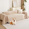 MYSKY HOME Couch Cover 2 Cushion Sofa with Tassel Chenille Sofa Covers for 2 Cushion Couch Sofa Slipcovers for Sectional l Shaped Couch Dogs Protector Furniture Covers, 71" X 118", Khaki