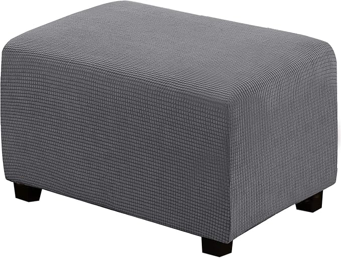 H.VERSAILTEX Ottoman Cover Slipcover Rectangle Fit Length 33"-38" Footrest Sofa Slipcovers Stool Cover Footstool Protector Covers Feature Stretch Thick Soft Jacquard Fabric Removable Washable - Grey